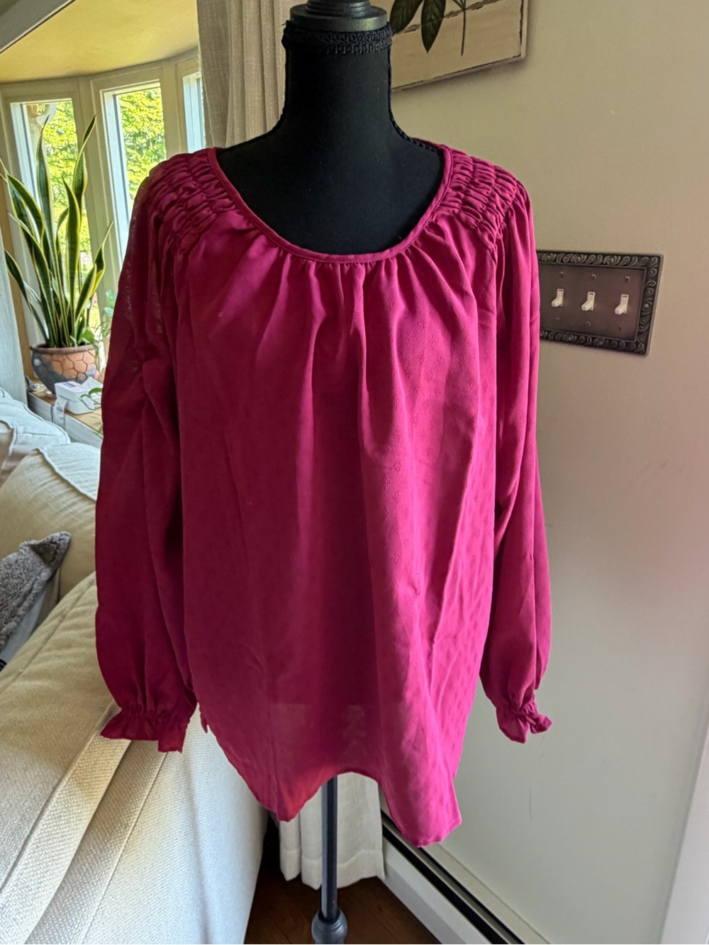 Jessica Simpson Raspberry Smocked Yoke Long-Sleeve Blouse